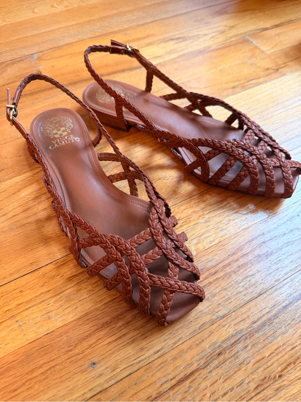 Vince Camuto Braided Slingback Sandals Cognac Brown Size 10 - Picture 1 of 8